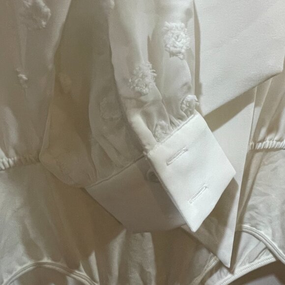 Kate Kasin Long Sleeve Sheer Mesh Pointelle Bodysuit Pussybow Necktie Size Med - Picture 6 of 10